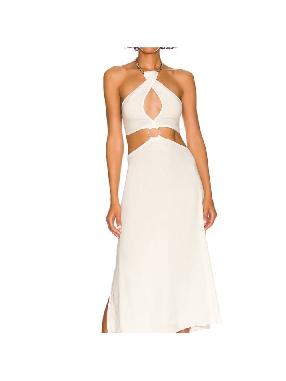 WeWoreWhat Cream Halter Midi Dress with Cutouts